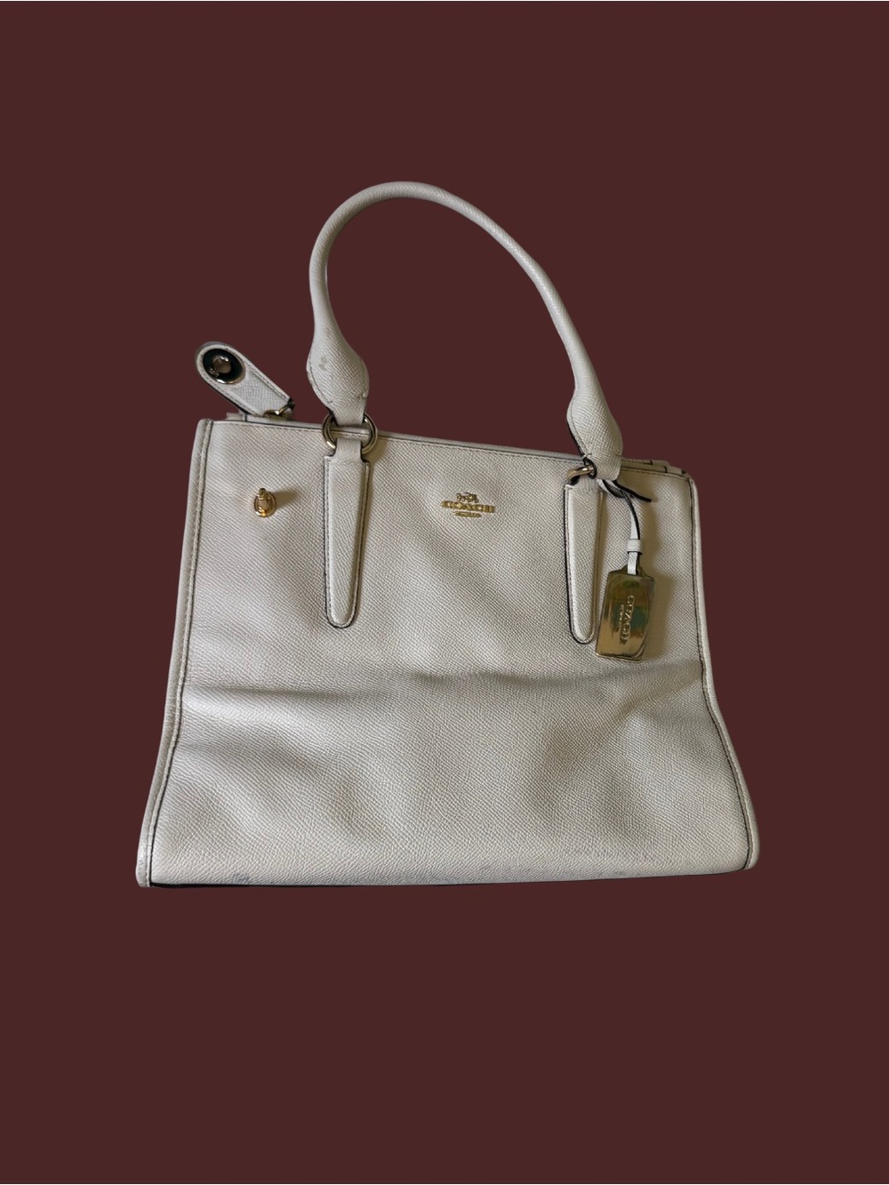 Coach Pebble Leather Tote in Chalk White with Gold Hardware